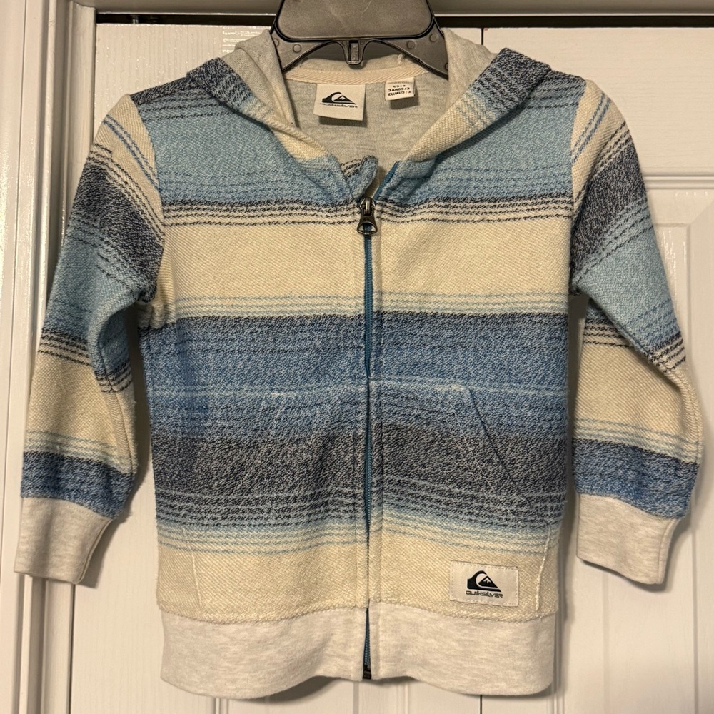 Quiksilver Kids Blue Striped Zipper Hoodie Size US 3